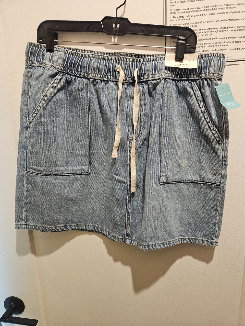 Maurices Light Wash Denim Drawstring Pocket Skirt